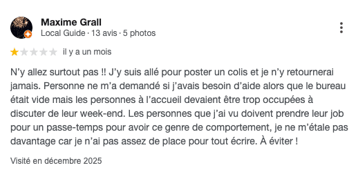 Avis client Maxime Grall - Laposte Sautron