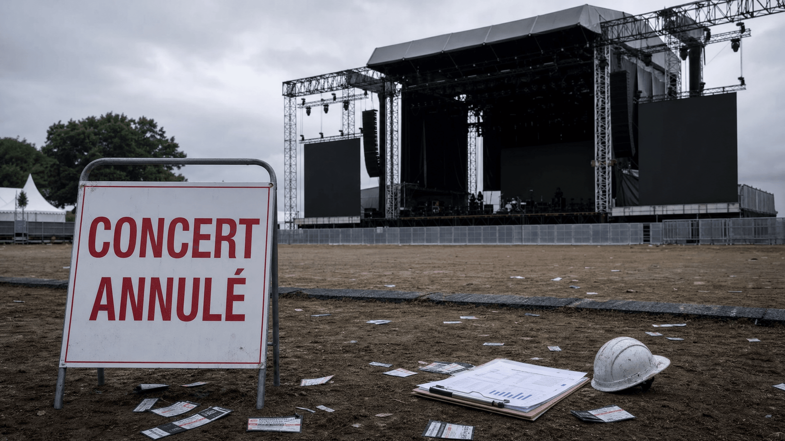 Panneau concert annulé montrant l'impact économique des déprogrammations de spectacles.png