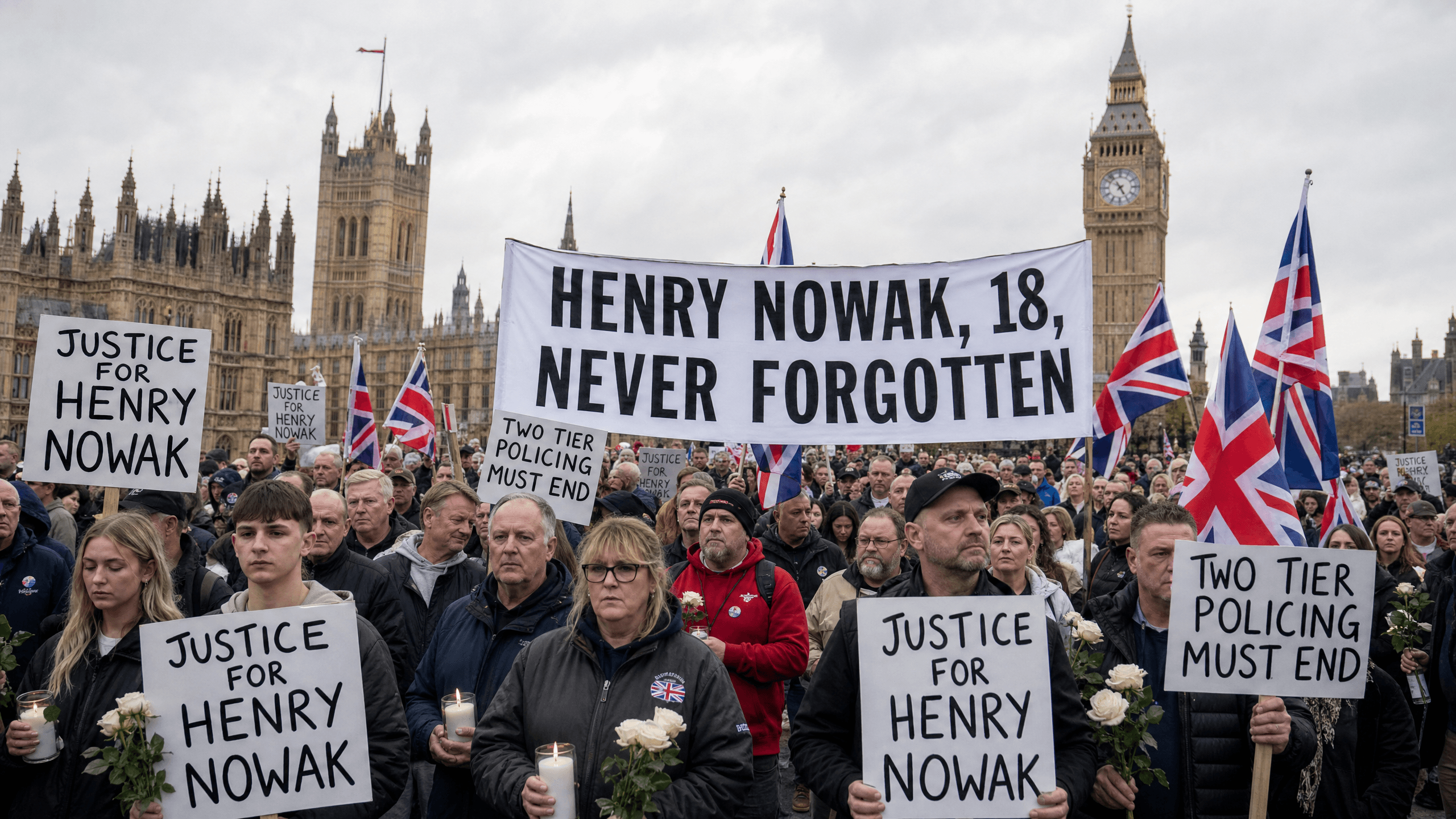 Rassemblement en hommage à Henry Nowak devant le Parlement de Westminster, à Londres..png
